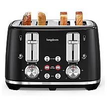 Torradeira Retro de 4 Fatias com 6 Níveis de Tostagem, Aço Inoxidável, 110V 1500W, Longdeem, Preta