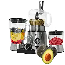 Processador de Alimentos 3 em 1 com Jarra de Vidro, Aço Inox, 700W, 110C, BOGNER BFP1001, Prateado