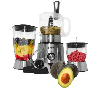 Processador de Alimentos 3 em 1 com Jarra de Vidro, Aço Inox, 700W, 110C, BOGNER BFP1001, Prateado