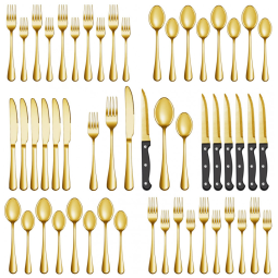 Conjunto de Talheres de Ouro de 24 Peças com Facas de Churrasco, em Aço Inoxidável - Serviço para 4 Pessoas,MUTNITT,