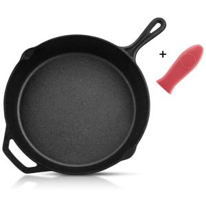 ProFire Frigideira de Ferro Fundido Pré Preparada com Suporte de Silicone para Alça