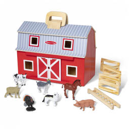 Celeiro de Madeira Dobrável Infantil com 7 Animais de Fazenda e Escada de Madeira para Crianças Acima de 3 Anos, Melissa Doug