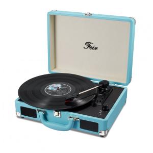 Vitrola Toca Discos com Plataforma 3 Velocidades, sem fio, 78 RPM, 110v, FEIR TP 204, Azul