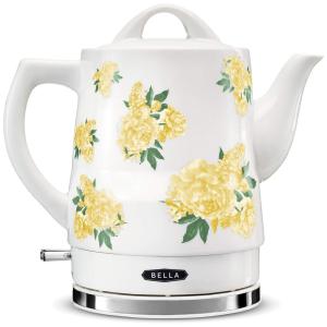 Chaleira Elétrica de 1.5L com Desligamento Automático, Ceramica, 1350W, Floral Amarela, 110v, BELLA, Amarelo