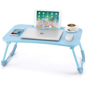 Lap Desk Cama Mesa Bandeja para comer Escrita mesa dobrável com slots para iPad para adultos, alunos, crianças, azul, NNEWVANTE, Azul Claro