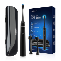 Escova Dental Elétrica Recarregável 5 Modos 2 Cabeças, METENE, Preto