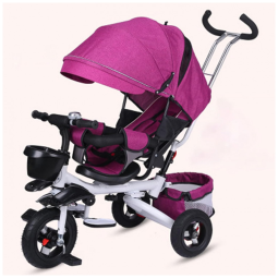 Triciclo Infantil 4 em 1 Dobrável com Alça, Dossel Removível e Assento Giratório para Crianças 1-6 Anos - HASMI Branco e Roxo