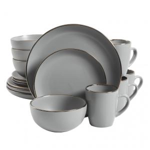 Aparelho de Jantar com 16 Peças em Cerâmica Stoneware Serve 4 Pessoas, Gibson Home Rockaway, Cinza