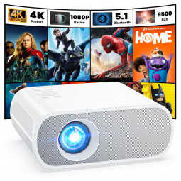 Projetor Full HD 1080P com Bluetooth e Alto-falante Integrado - 9500 Lumens, Portátil para Filmes ao Ar Livre - Compatível com Laptop