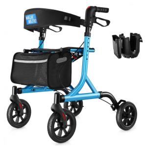Andador para Idosos e Adultos com Encosto Acolchoado do Assento e Porta Copos, até 136 Quilos, WALK MATE, Azul