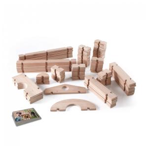 Blocos de construção Notch Blocks Guidecraft em madeira de eucalipto natural com 89 peças para uso interno e externo