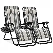 Conjunto de 2 Cadeiras Reclináveis de Gravidade Zero de Malha de Aço Ajustáveis com Almofadas e Bandejas de Suporte para Copos Best Choice