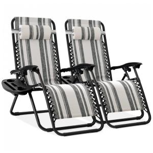 Conjunto de 2 Cadeiras Reclináveis de Gravidade Zero de Malha de Aço Ajustáveis com Almofadas e Bandejas de Suporte para Copos Best Choice