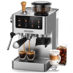 Cafeteira Espresso AIRMSEN Inox Prata 1,8L 20 Bar Com Moedor Cônico Vaporizador Leite Touchscreen 1350W 110V