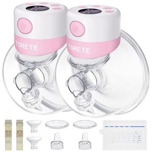 TSRETE Bomba Tira Leite Dupla Portátil com Painel Digital 2 Modos, 9 Níveis de Sucção e , Rosa