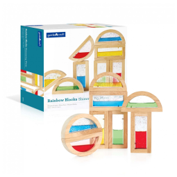 Blocos sensoriais Rainbow Blocks Shimmering Water Guidecraft em madeira com janelas de água colorida – 8 peças