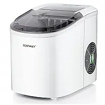 Máquina de Gelo Portátil COSTWAY 12kg/24h, 110V, com Colher e Cesta, Cor Branca