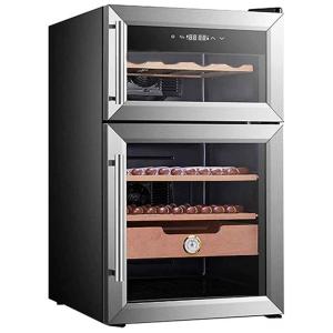 Umidor Elétrico para Charutos 560 Unidades e 8 Vinhos com Prateleiras e Higrômetro, 110 Volts, WIKINK, Prata