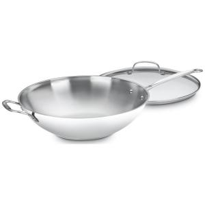 Frigideira em Aço Inoxidável de 35 cm com Alça Auxiliar e Tampa de Vidro, Cuisinart 726-38H, Aço Inoxidável