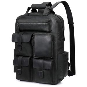 Mochila Masculina para Laptop de Couro, S ZONE, Marrom Claro