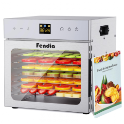 Desidratador de Alimentos para Jerky, 8 Bandejas em Aço Inoxidável, 600W, Timer de 24H e Controle de Temperatura,Fendia