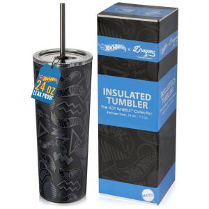 Copo 700 mL Hot Wheels de Aço Inoxidável Isolado a Vácuo com Tampa e 2 Canudos, Preto
