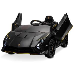 Carro Elétrico Infantil a Bateria com 4 Motores, Controle Remoto, Bluetooth e Suspensão de Mola, 12V, Kidzone Lamborghini, Preto