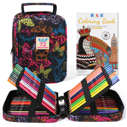 Conjunto 72 lápis de cor H & B com livro para colorir, borracha e apontador, minas óleo macias para desenho e pintura