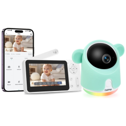 Babá Eletrônica com Monitor, Câmera e Áudio 1080P, Detecção de Movimento e Choro, GMK, Verde e Branca