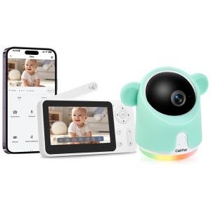 Babá Eletrônica com Monitor, Câmera e Áudio 1080P, Detecção de Movimento e Choro, GMK, Verde e Branca