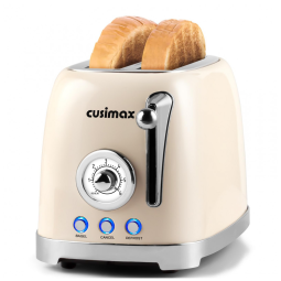Torradeira Retro 2 Fatias com Fendas Extra Largas, Bandeja de Migalhas Removível e 6 Níveis de Tostagem, 110V 825W, CUSIMAX, Creme