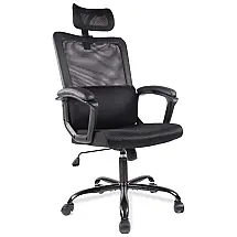 Cadeira de Escritório Ergonômica Giratória com Apoio de Braços e Apoio de Cabeça Ajustável 3D, SMUG Mesh Office Chair BK1, Preto