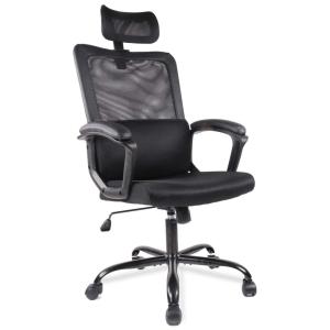 Cadeira de Escritório Ergonômica Giratória com Apoio de Braços e Apoio de Cabeça Ajustável 3D, SMUG Mesh Office Chair BK1, Preto