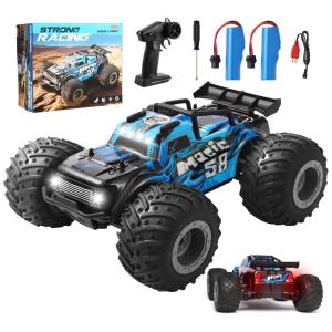 Mini Caminhão RC Off-Road 1:18 p/ Meninos c/ LED, 2 Baterias, Controle 2.4GHz - Brinquedo Monster Truck Todo-Terreno,SUPAUSUP