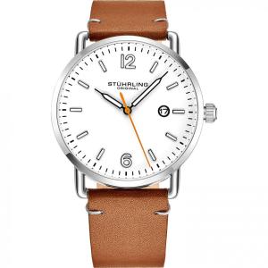 Relogio Stuhrling Homem, Masc. Couro Dial Data Estilo Minimalista 38 milímetros