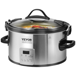 Panela Elétrica 7,4L com 3 Níveis de Aquecimento, Temporizador até 20H e Tampa de Travamento, 110V 320W, VEVOR, Prata