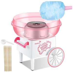 Máquina de Algodão Doce Elétrica com Colher de Açúcar e 10 Cones, 110V, KLLsmDesign, Rosa