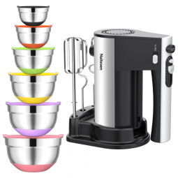 Batedeira Elétrica com 6 Tigelas com Tampas Herméticas,110V 600W, Naitesen, Preta