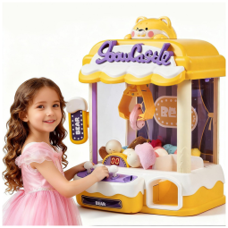 Máquina de Garra Amarela e Roxa CL FUN – Arcade Infantil com Som, Moedas de Jogo e Prêmios para Crianças