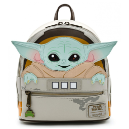 Mochila Escolar Infantil Loungefly Star Wars Baby Yoda para Crianças a Partir de 6 Anos, Cinza