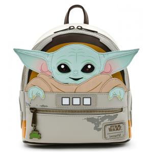 Mochila Escolar Infantil Loungefly Star Wars Baby Yoda para Crianças a Partir de 6 Anos, Cinza