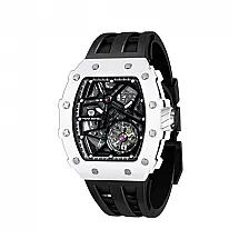 Relógio Masculino Analógico Automático Mecânico a Prova dÁgua 50M com Pulseira de Silicone, TSAR BOMBA TB 8209Ceramic, Preto e Branco