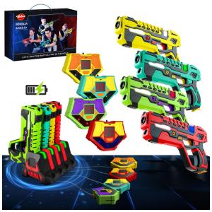 Conjunto de Pistola de Brinquedo com Laser Tag, 4 Pistolas e 4 Coletes de Exibição de Pontuação em LED Digital para Crianças de 6 a 14 Anos