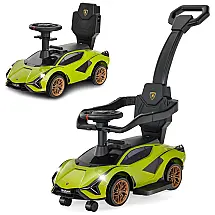 Carrinho de Passeio Infantil 3 em 1 com Rodas Universais, Alça, Guarda Corpos Removíveis e Música, OLAKIDS Lamborghini, Verde