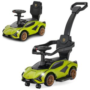 Carrinho de Passeio Infantil 3 em 1 com Rodas Universais, Alça, Guarda Corpos Removíveis e Música, OLAKIDS Lamborghini, Verde