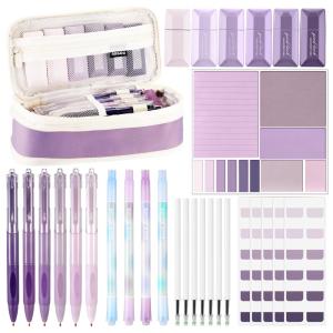 Kit escolar estético Janlaugh 38 peças com estojo, canetas, marcadores, fitas corretivas, notas adesivas e marcadores de página