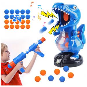 EagleStone TRex - Brinquedo Eletrônico de Tiro com Dinossauro para Crianças de 6 a 12 Anos, com 24 Bolinhas de Espuma e Pistola de Ar