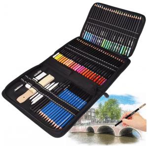 Kit Lápis de Cor Profissional Adam Star com Maleta de Madeira 98 peças Tintas Acrílicas, Aquarela, ADAMSTAR , Preto