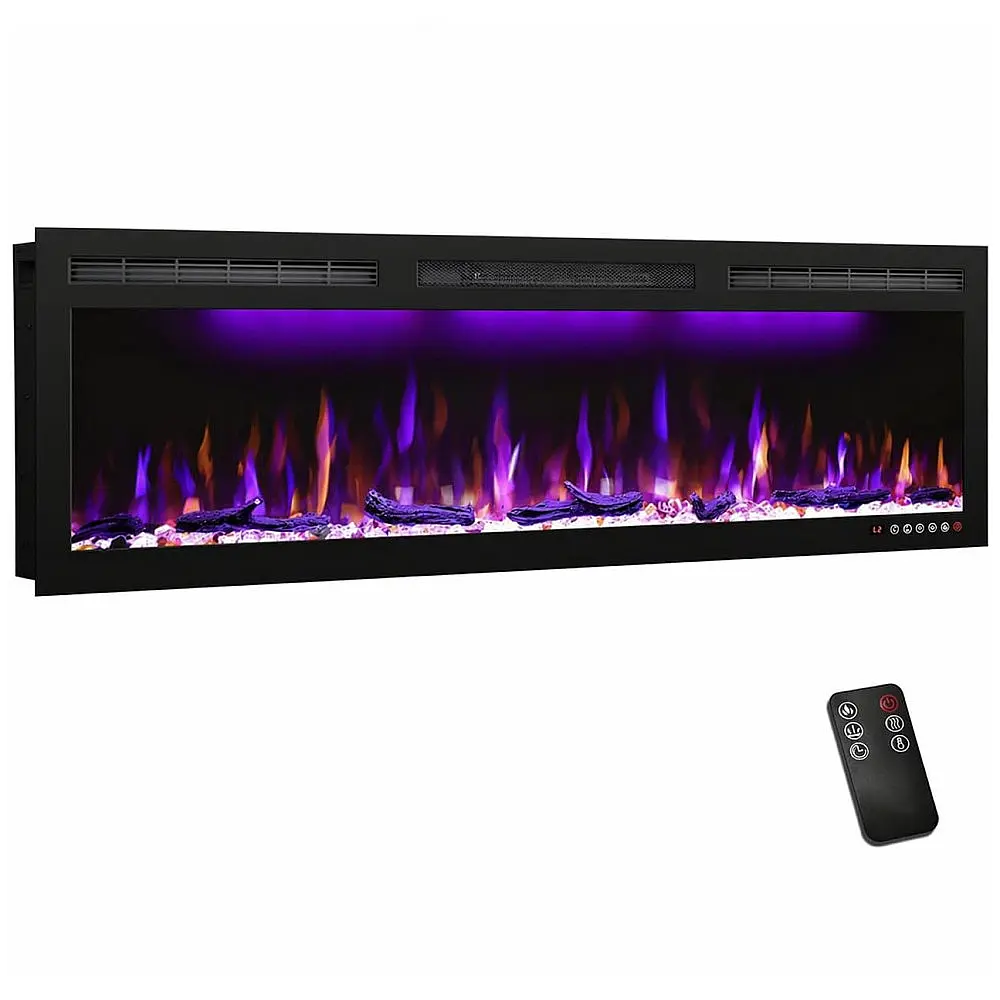Lareira Elétrica de Embutir A45x127L com Controle Remoto e Digital, Luz LED, Chamas Multicolorida e Temporizador, 1500W, 110v, MYSTFLAME