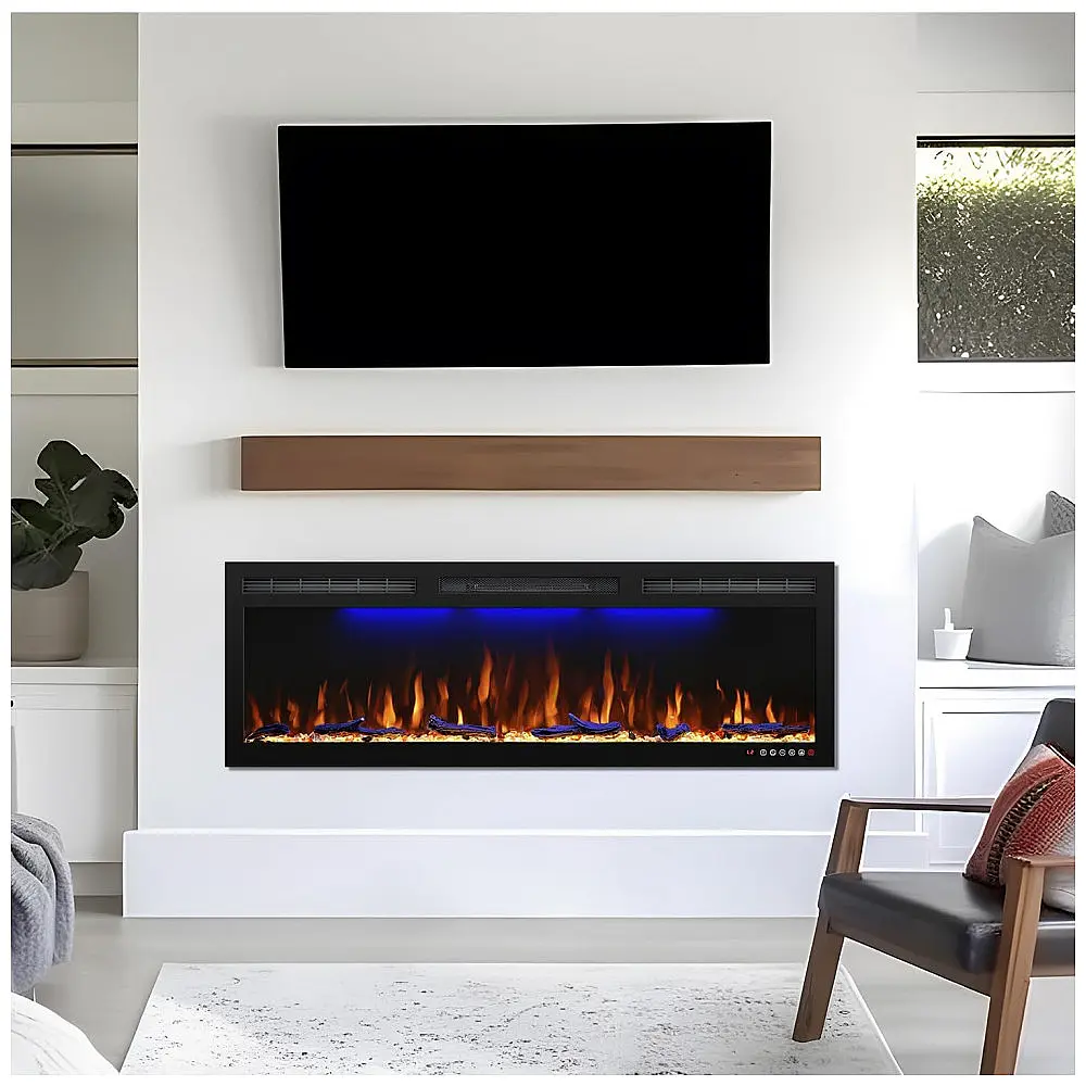 Lareira Elétrica de Embutir A45x127L com Controle Remoto e Digital, Luz LED, Chamas Multicolorida e Temporizador, 1500W, 110v, MYSTFLAME — foto 2
